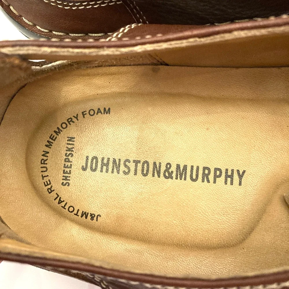 Johnston & Murphy Fisherman Sandals Sheepskin Leather Mens 13 M Brown Hook Loop